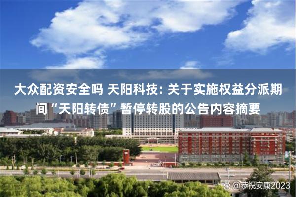大众配资安全吗 天阳科技: 关于实施权益分派期间“天阳转债”暂停转股的公告内容摘要