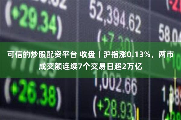 可信的炒股配资平台 收盘丨沪指涨0.13%，两市成交额连续7个交易日超2万亿